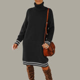 Hara - Cosy turtleneck jumper dress with contrasting stripes