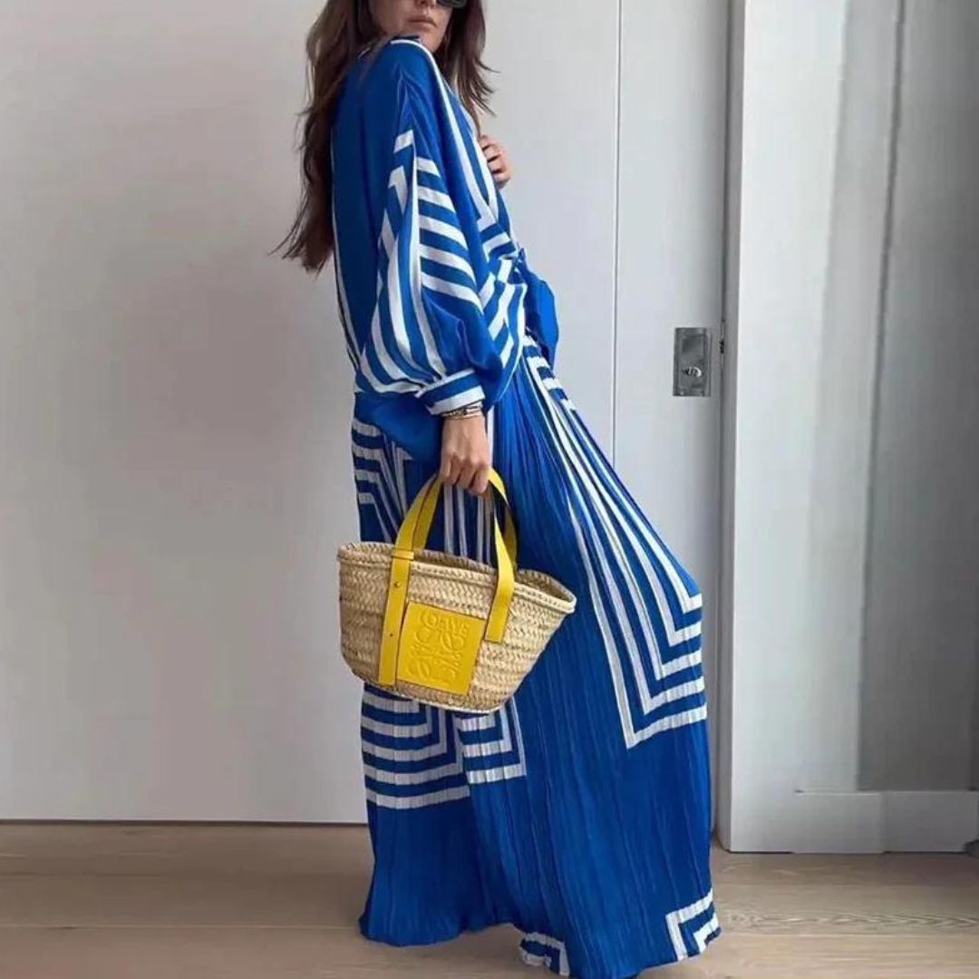 Amara - Striking striped shirt and wide-leg trousers