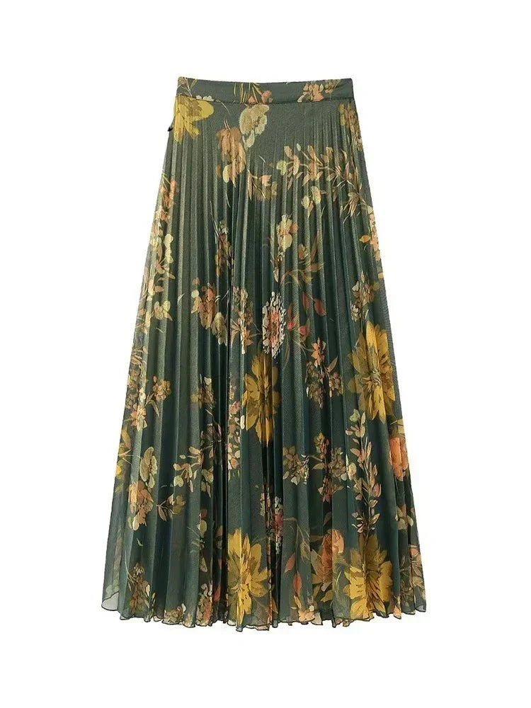 Fashionable pleated midi skirt with lace and zip fastening