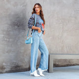 Luna - Straight jeans with fringed hem