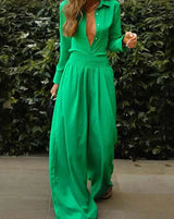 Long vintage jumpsuit with elasticated waist (2 pieces)