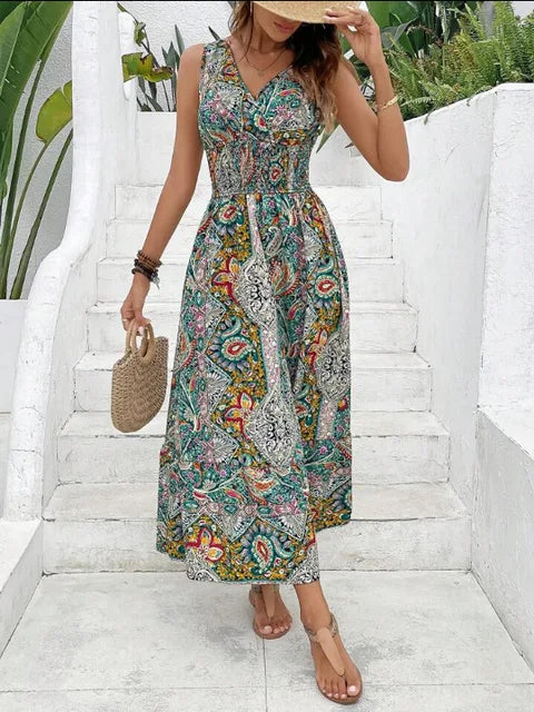 Philomena - High-waisted sleeveless bohemian dress