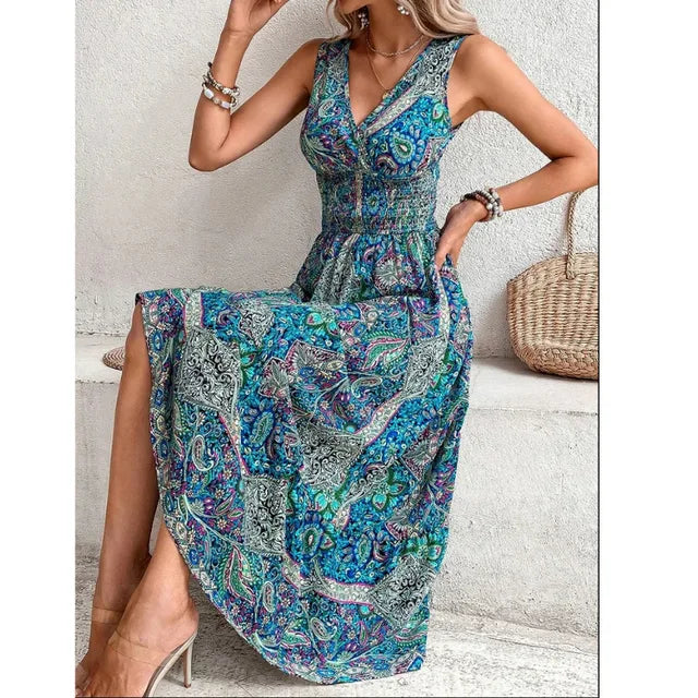 Philomena - High-waisted sleeveless bohemian dress