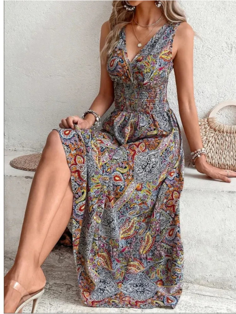 Philomena - High-waisted sleeveless bohemian dress