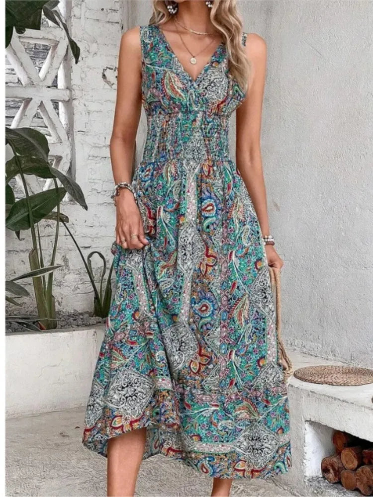 Philomena - High-waisted sleeveless bohemian dress