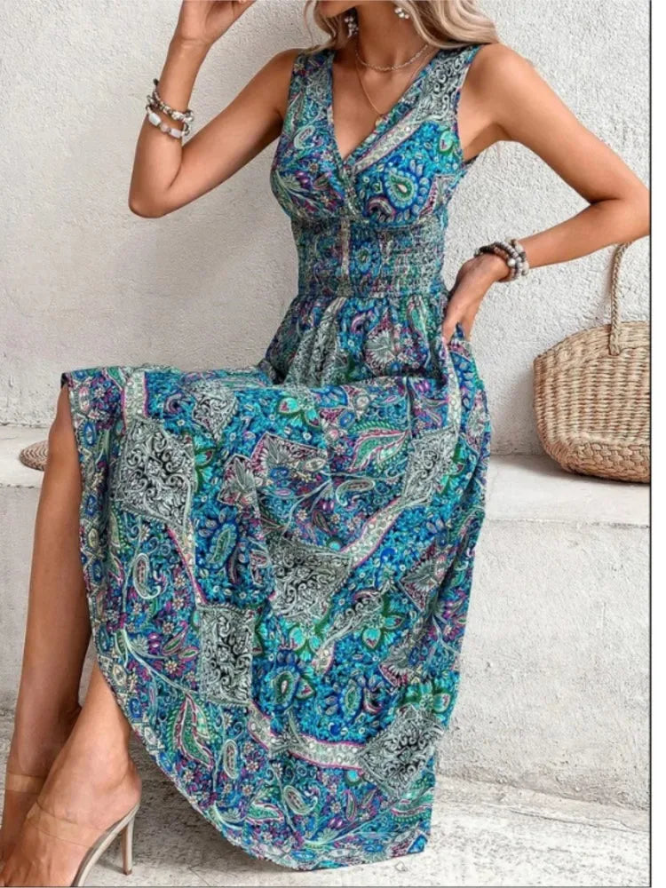 Philomena - High-waisted sleeveless bohemian dress