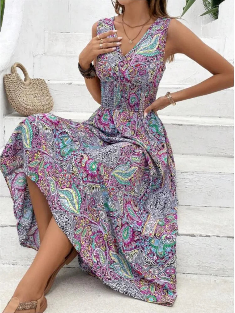 Philomena - High-waisted sleeveless bohemian dress