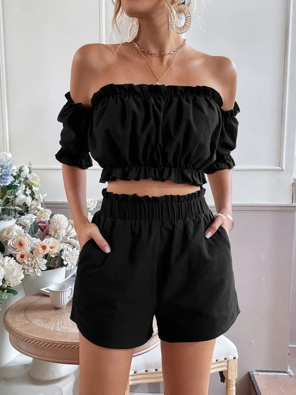 Strapless Ruffled Edge Tops & Shorts Set