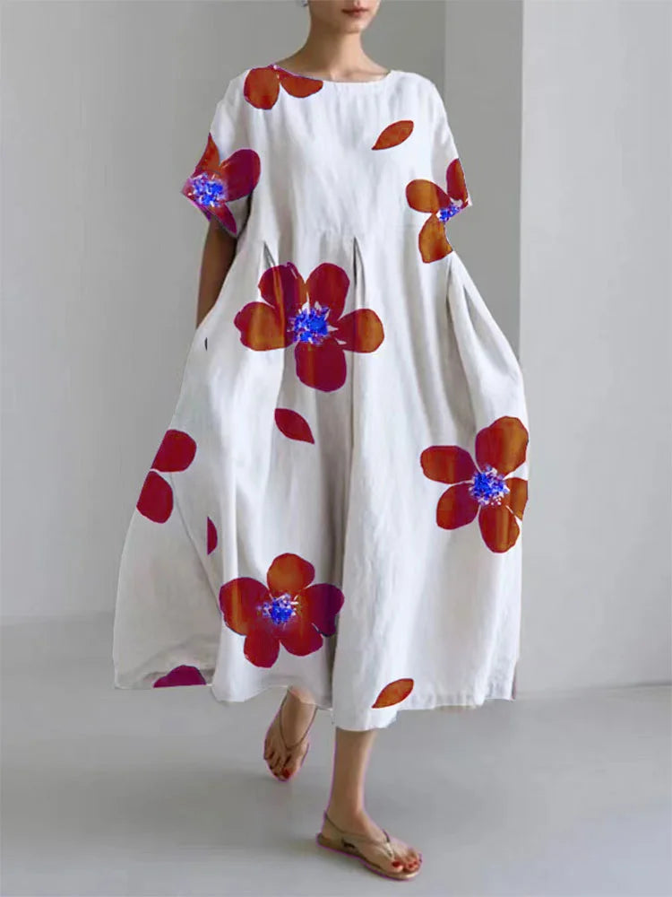 Paloma - Casual, loose, floral round neck dress