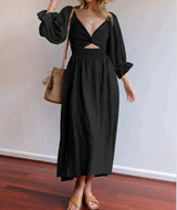 French Ruffled Lantern Sleeves Multi-wear Dress Black