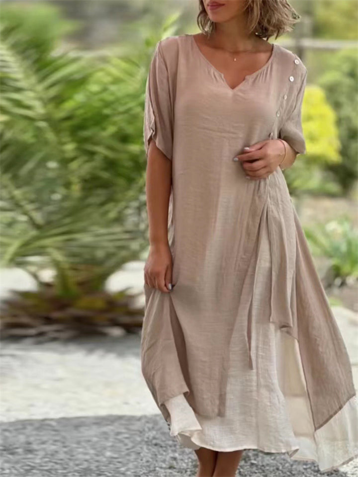 Women's Country Style V Neck Short Sleeve Irregular Hem Dress