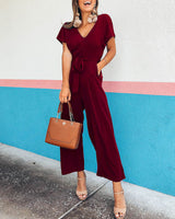 Summer temperament short-sleeved V-neck jumpsuit