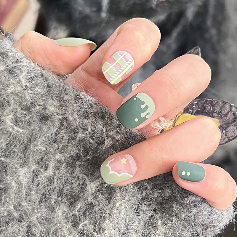 Cute Matcha Creamy Green Women Wear Armor Nail Stickers