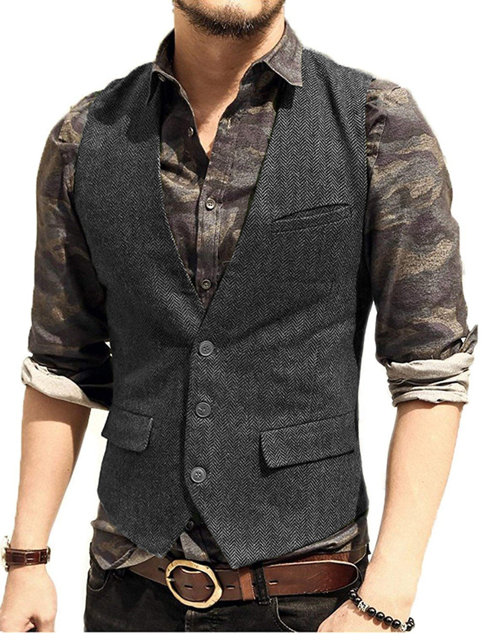 Dominic - Sleeveless waistcoat with textured details