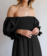 French Ruffled Lantern Sleeves Multi-wear Dress Black