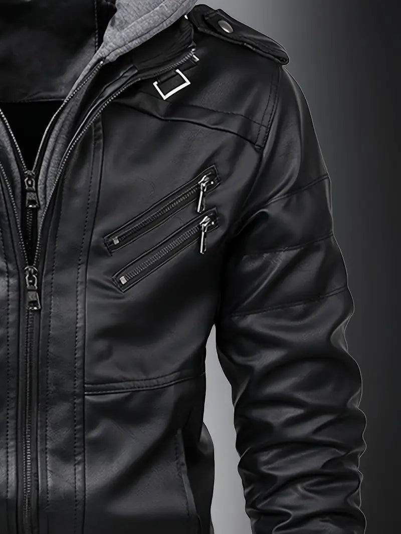 Lars - Leather jacket with hood