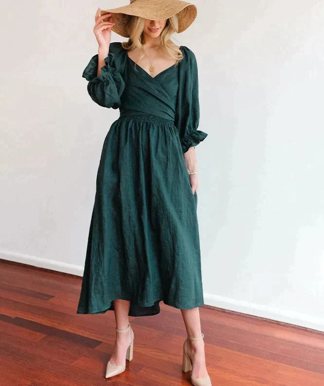 French Ruffled Lantern Sleeves Multi-wear Dress