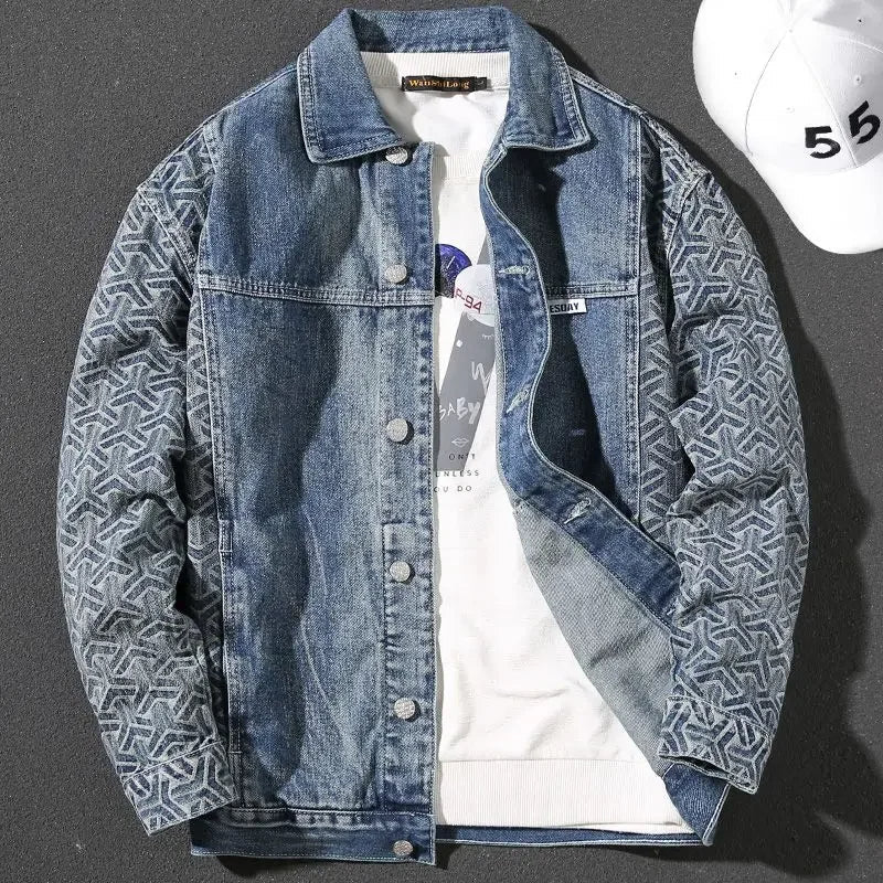 Elliott - Denim jacket with patterned sleeves