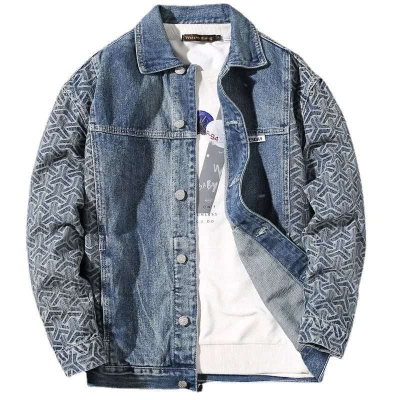 Elliott - Denim jacket with patterned sleeves