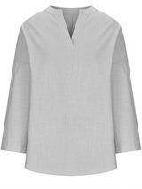 Women's Cotton Long Sleeve Round Neck Solid Color Loose Beach Shirt