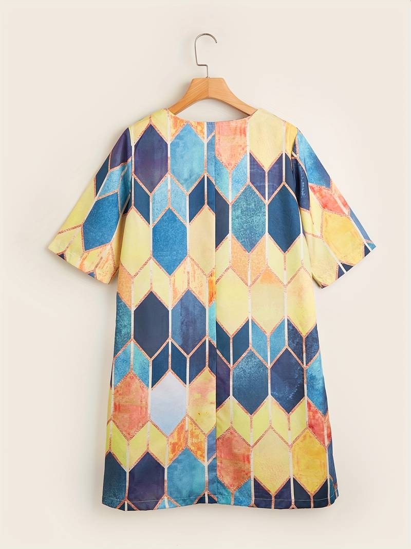 Mosaic - Long dress with V-neck and multicoloured print