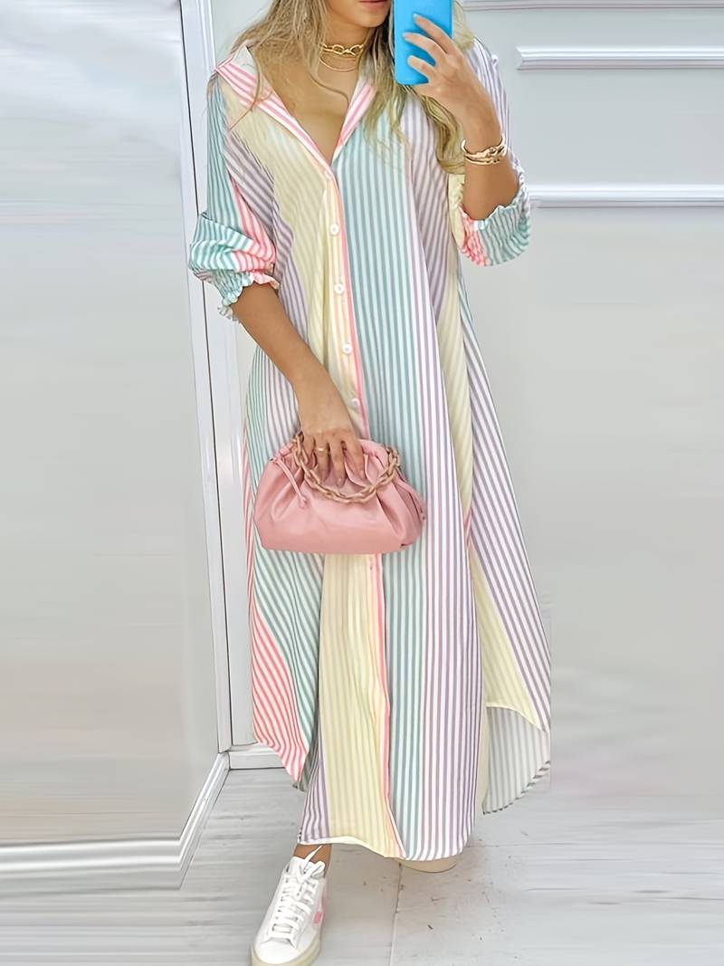 Kaleido - Striped shirt dress with colour block