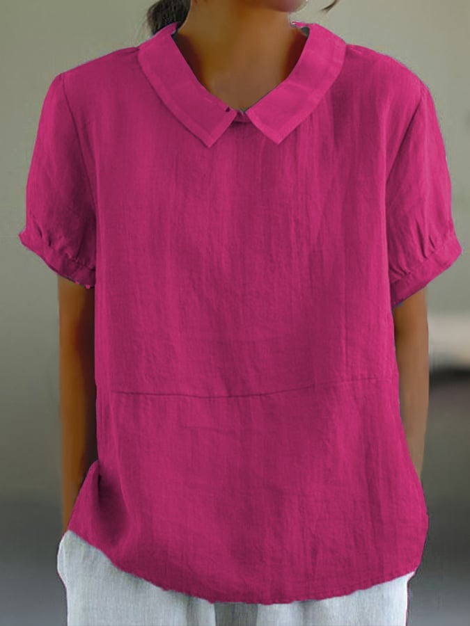 Blue Plain Short Sleeve Round Neck Top