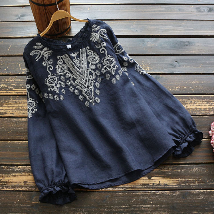 Ethnic Embroidered Round Neck Shirt