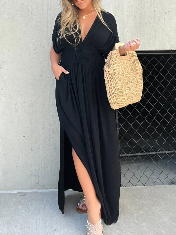 Lit V-Neck Effortless Maxi Long Dress