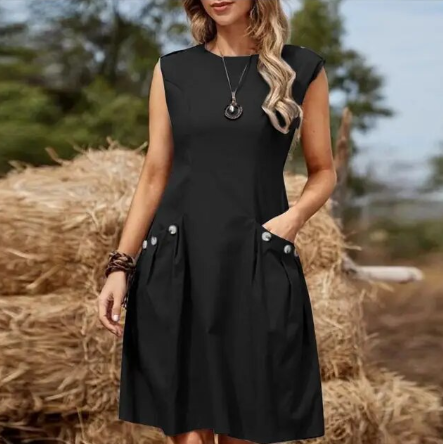 Peggy - Contrasting dress with double pockets and buttons