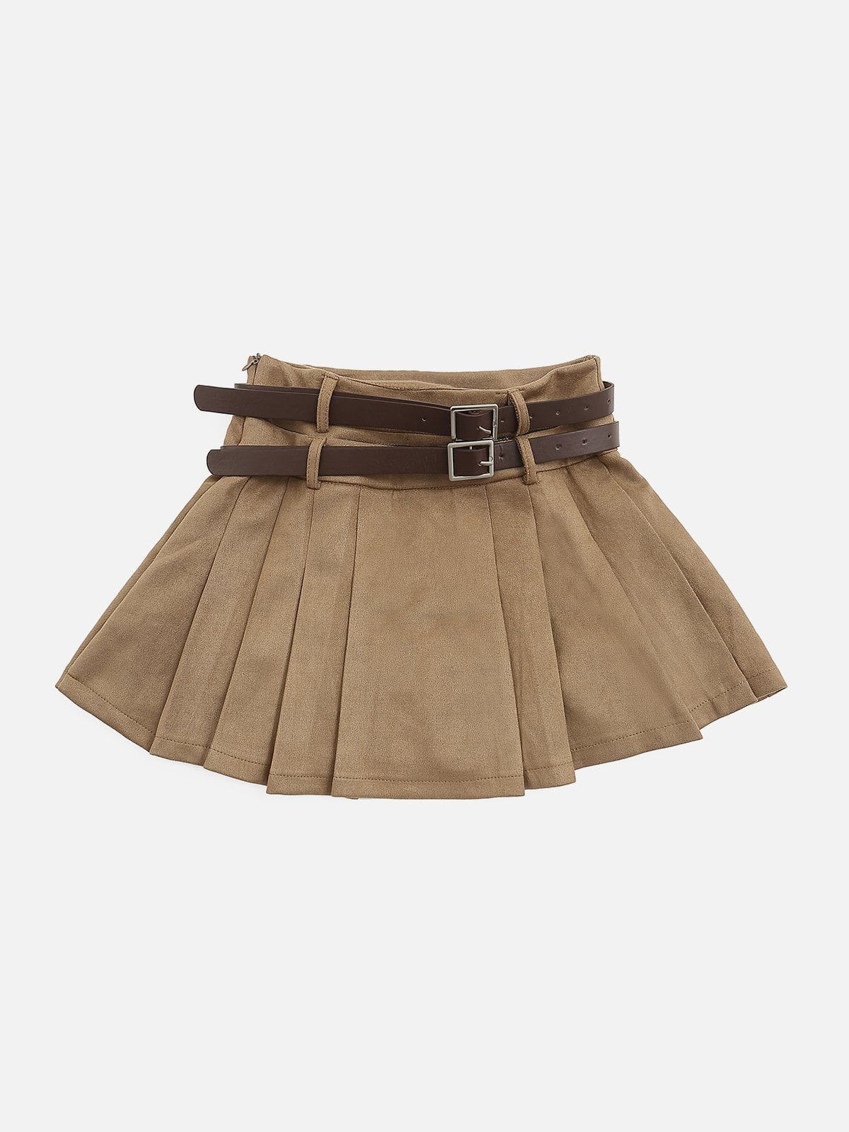 Elegant suede skirt with double belt