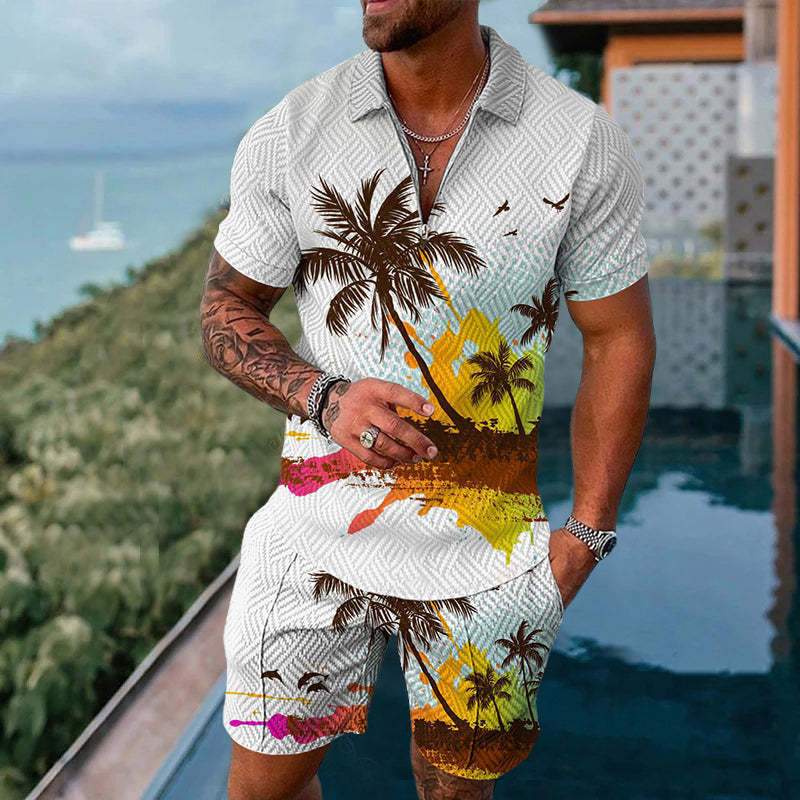 Men's Hawaiian Coconut Tree Polo Shirt Set 83738136L