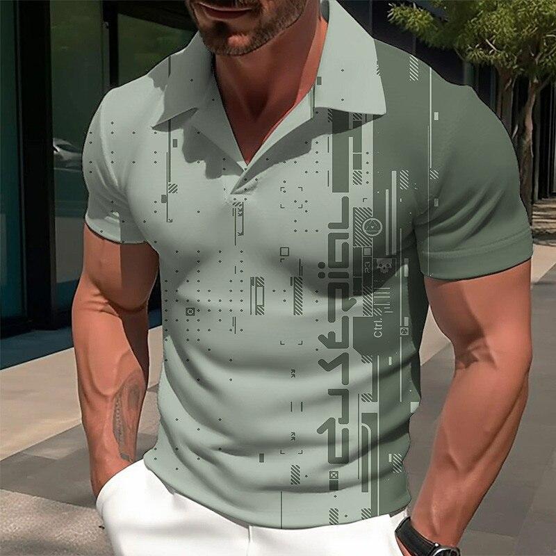 Men's 3d Printed Long Sleeve Polo Shirt