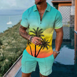 Men's Hawaiian Coconut Tree Polo Shirt Set 83738136L