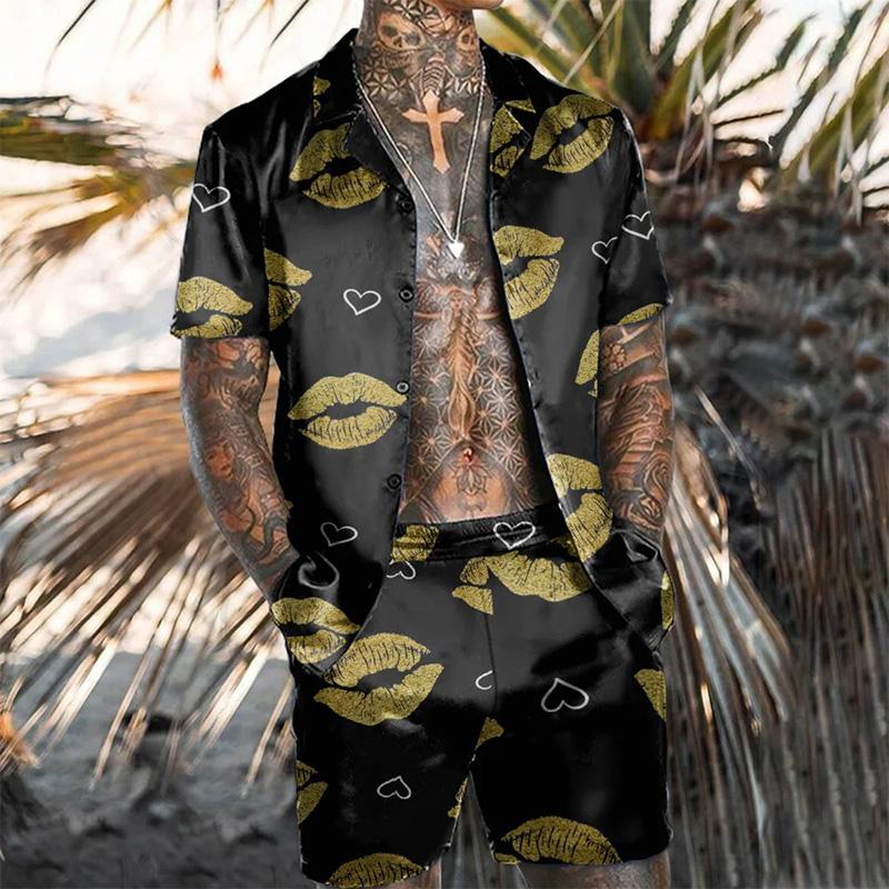 MEN'S HAWAIIAN SHORT SLEEVE SHIRT SHORT SET 75601584YM