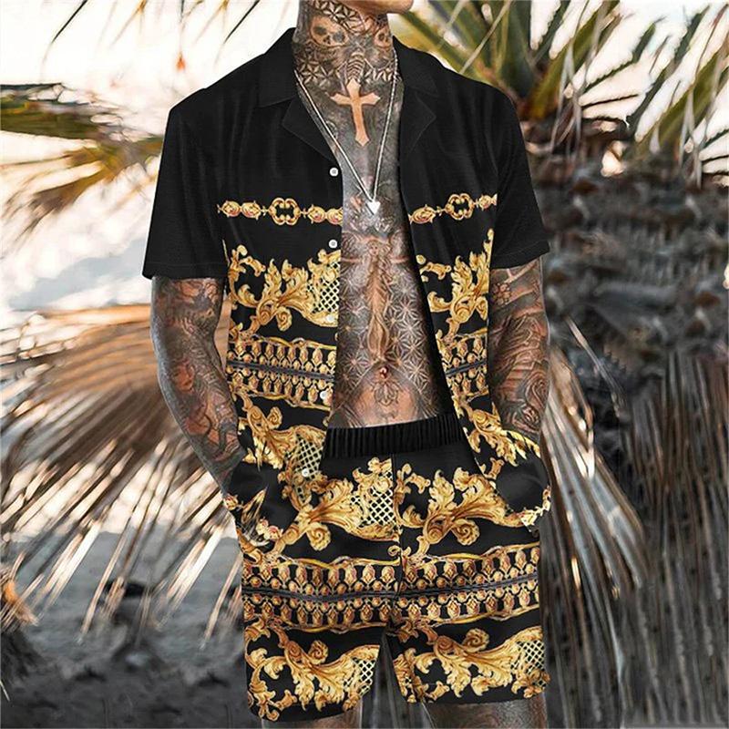 Men's Hawaiian Casual Two-Piece Set 64438696YM