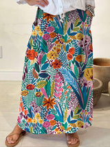 Women's Floral Wallpaper Linen Pocket Skirt