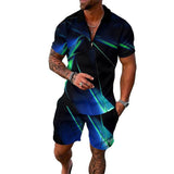 Men's 3D Printing POLO Shirt Lapel Zipper Short Sleeve + Casual Pants Set 12223148YM