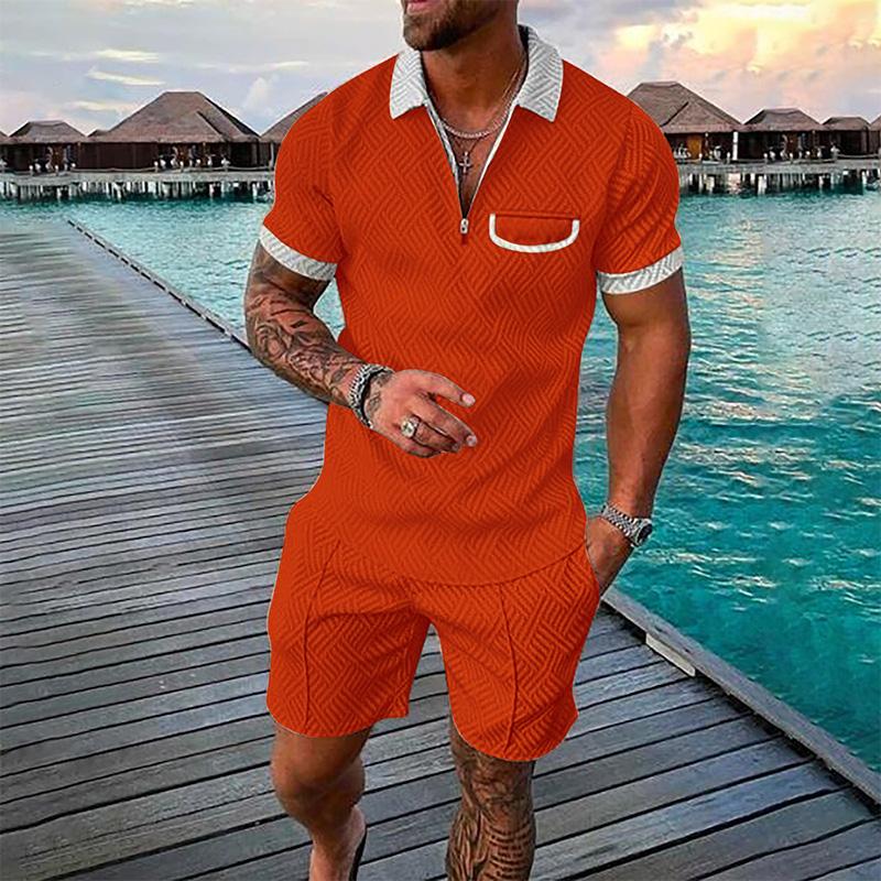 Men's Lapel Short Sleeve Shorts Set 15618236YM