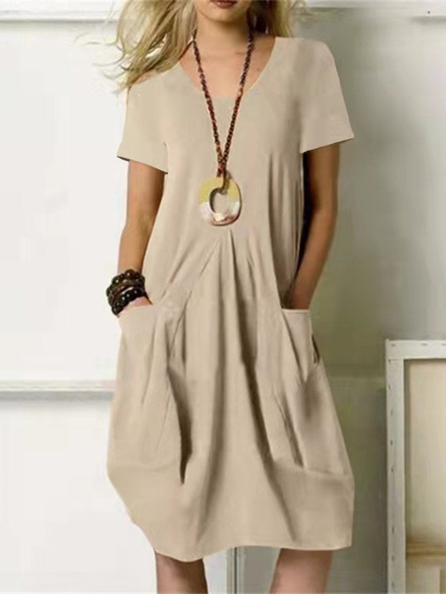 Women's Round Neck Cotton Linen Casual Dress