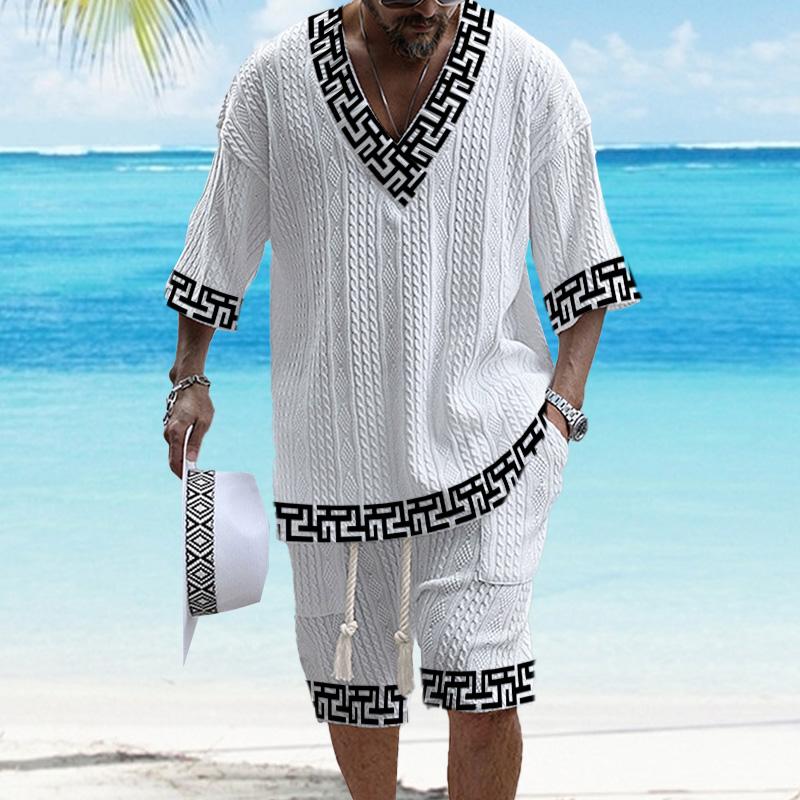 MEN'S ART CASUAL PRINT SHORTS SET 01983884YM