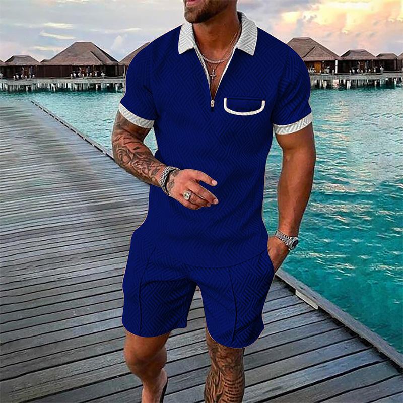 Men's Lapel Short Sleeve Shorts Set 15618236YM