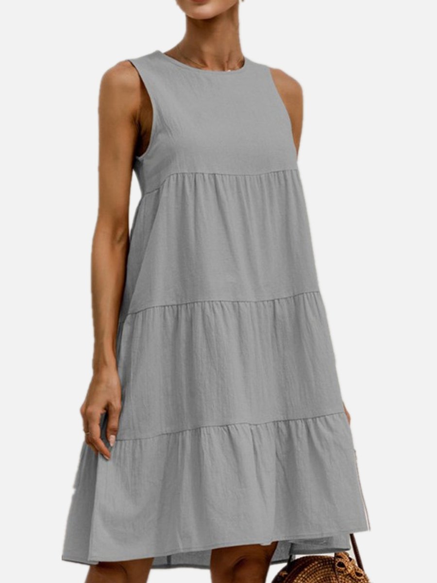 Cotton and Linen Sleeveless Crewneck Dress