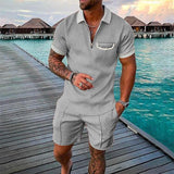 Men's Lapel Short Sleeve Shorts Set 15618236YM