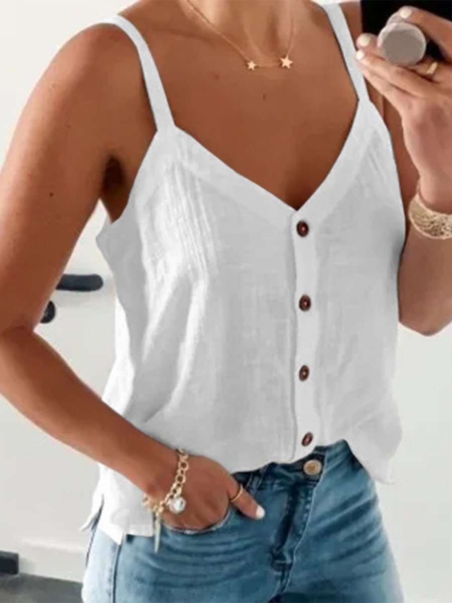 Stylish V-neck Solid Color Vest Summer Top