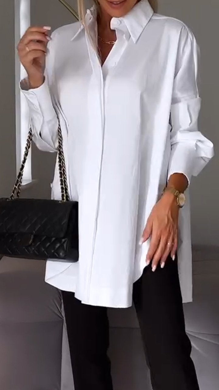 White Lapel Slit Shirt