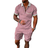 Men's Lapel Short Sleeve Shorts Set 15618236YM