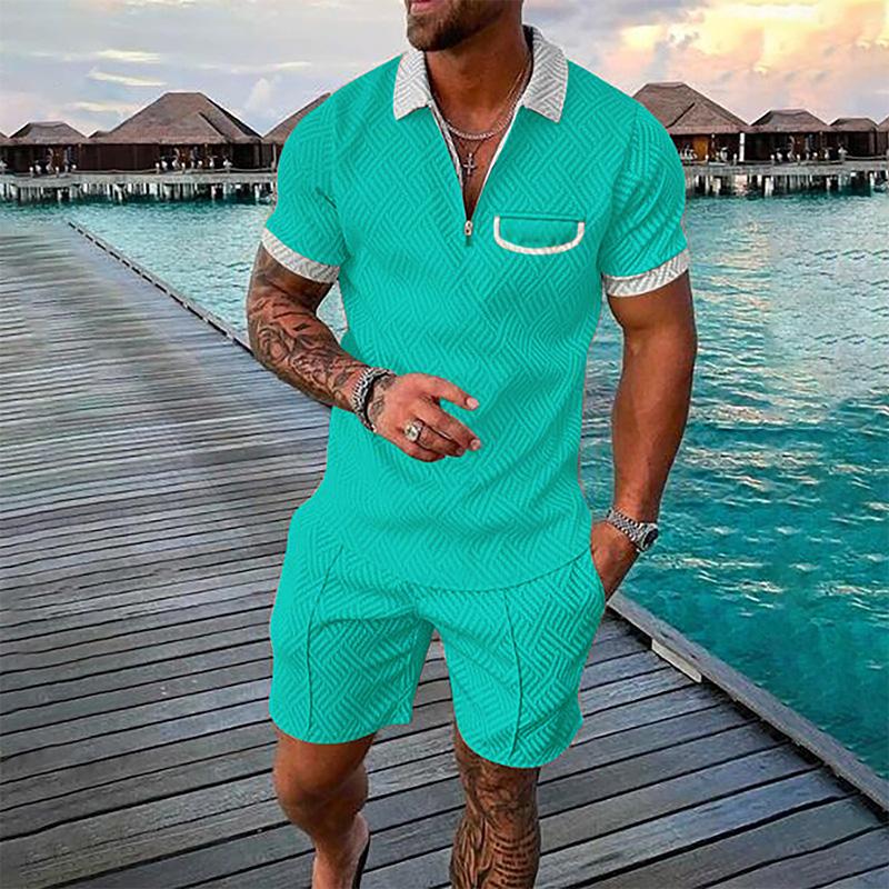 Men's Lapel Short Sleeve Shorts Set 15618236YM