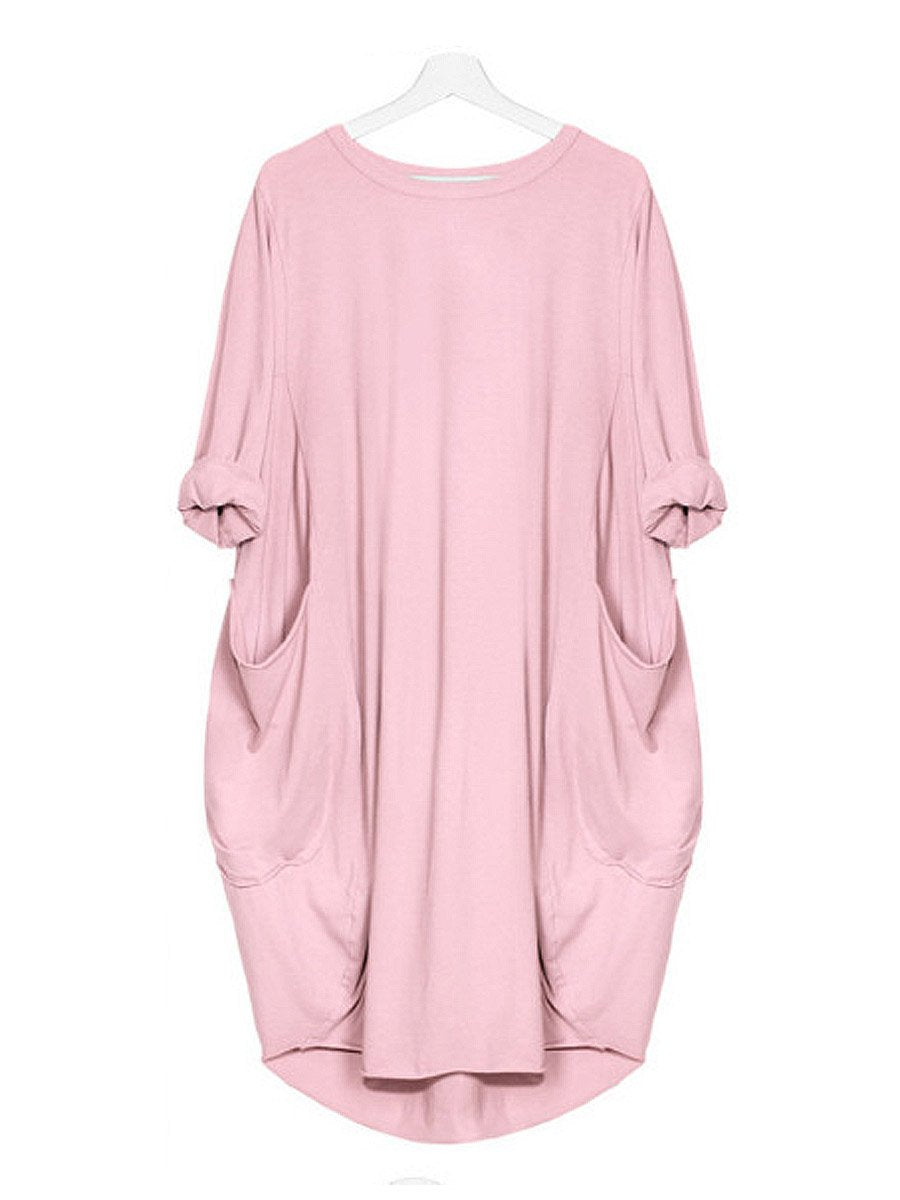 Women's Solid Color Loose Elegant Casual Long-sleeved Pocket Dress