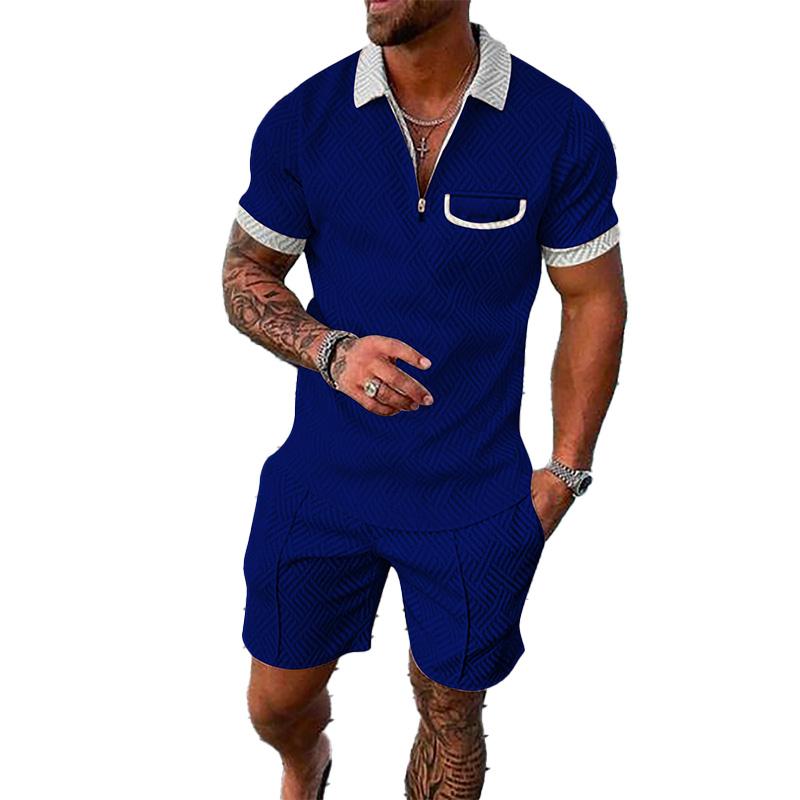 Men's Lapel Short Sleeve Shorts Set 15618236YM